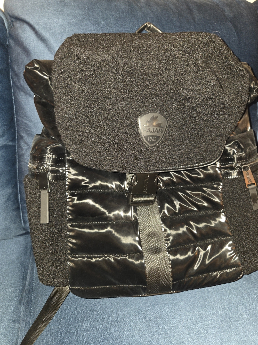 Pajar Black Quilted Unisex Backpack with Textured Flap